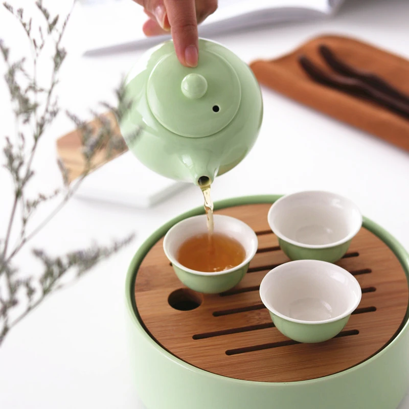  Japanese style ceramic travel tea set household simple portable bag Kungfu outdoor 1 pot 3 cups tea