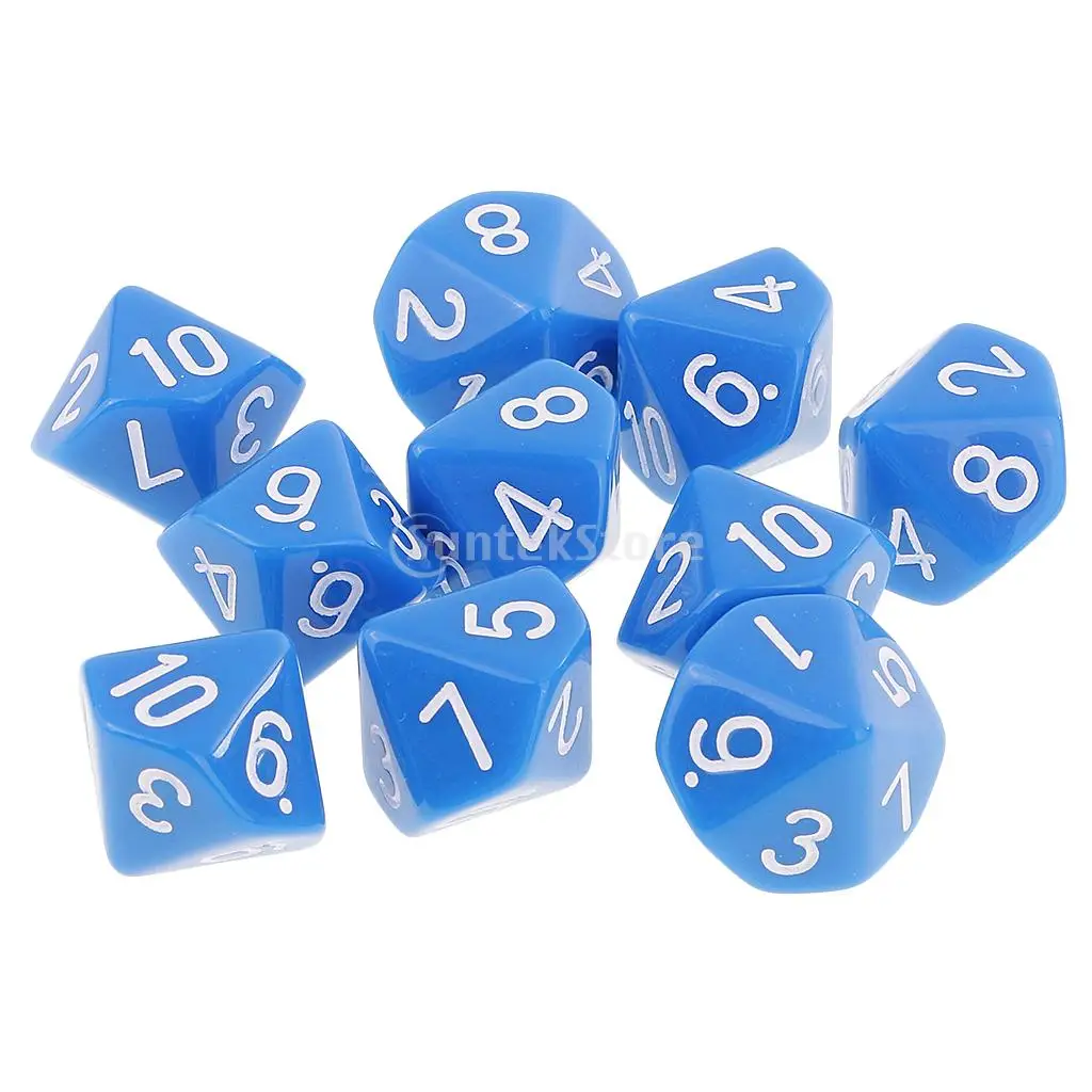 10 шт. сторонние кубики D10 акриловые для Dungeons и Dragons Games Blue|10 sided dice|dice d10sided dice |