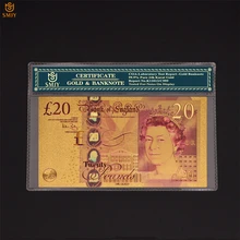 Красочная Золотая банкнота Великобритания 20 фунтов Реплика валютная бумага Золотая фольга коллекции денежных знаков для делового подарка с COA