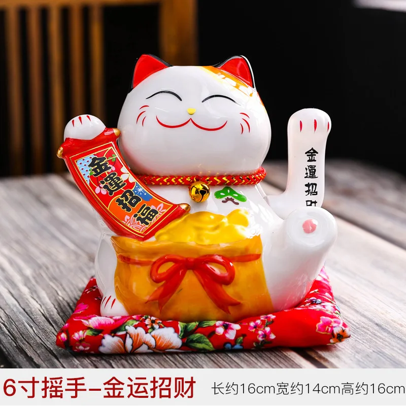 6 дюймов трясущиеся руки Lucky Cat керамический материал украшения маленькие качели открывающиеся подарки домашняя компания касса украшения - Цвет: B