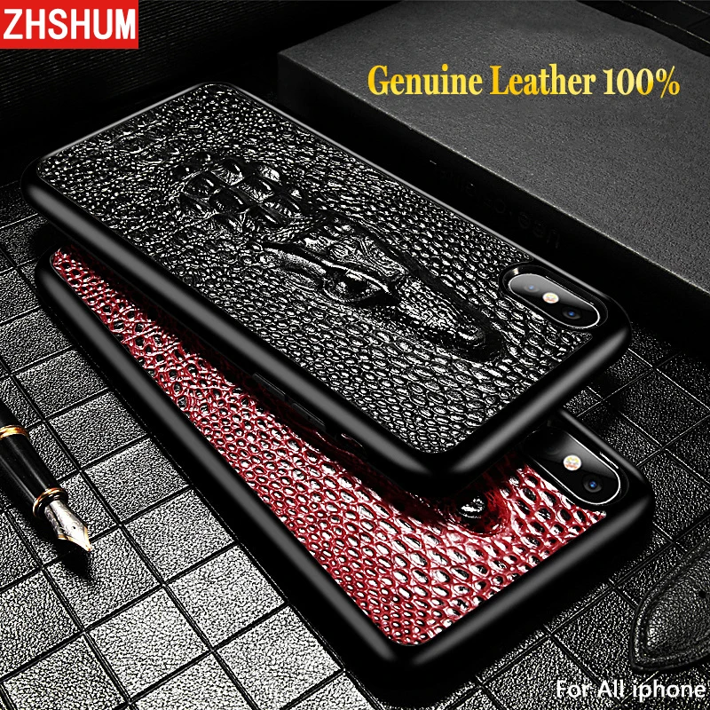 

3D Genuine Leather Case For Iphone XS MAX XR X 8 Plus 7 6S Crocodile Skin Case Luxury Handmade Full Back Cover for Iphone 6 Case