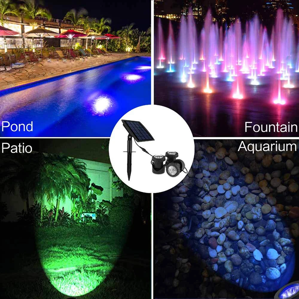 Solar Powered Led Submersible Underwater Night Light RGB Landscape Spotlight for Garden Pool Pond Fountain Outdoor Decoration