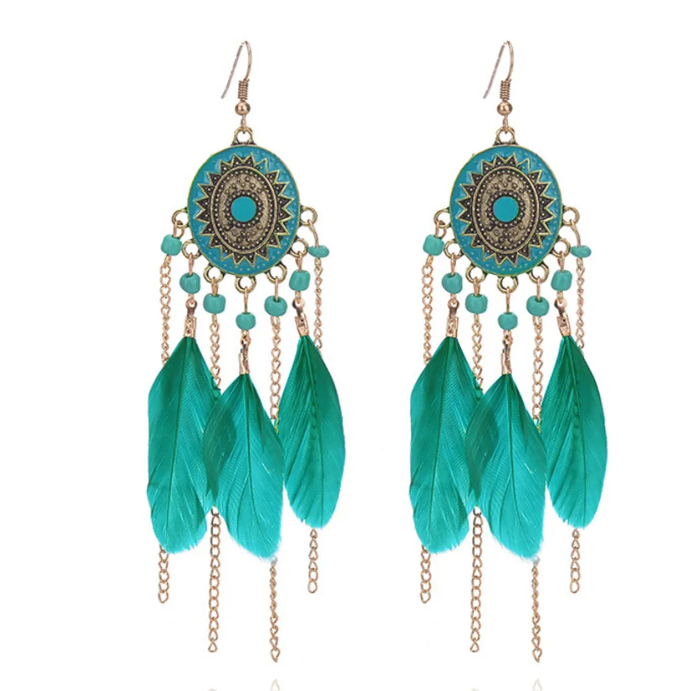 

ECODAY Tassel Earrings Bohemia Feather Earrings Gold Color Long Earrings For Women Brincos Oorbellen Pendientes Mujer Jewelry