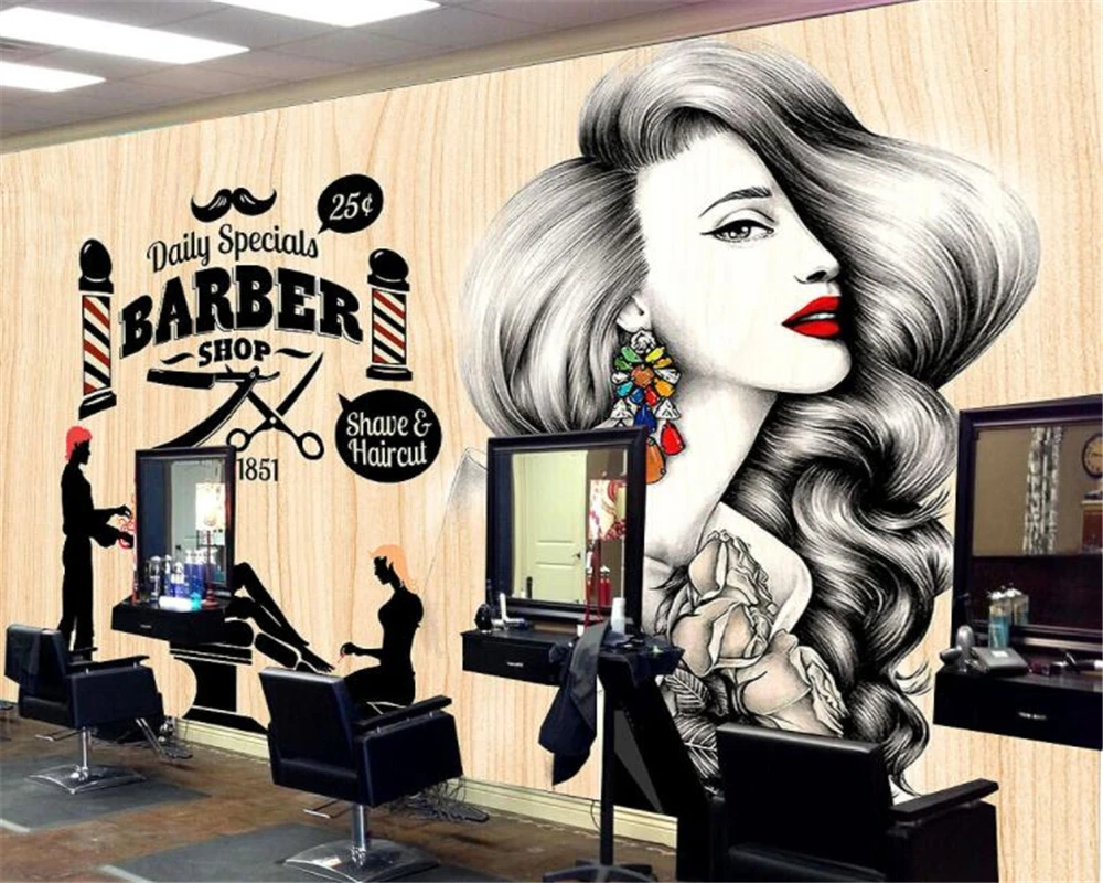 Обои на заказ, парикмахерский салон, Парикмахерская стена, винтажный макияж для волос, магазин украшения, 3d обои, фреска