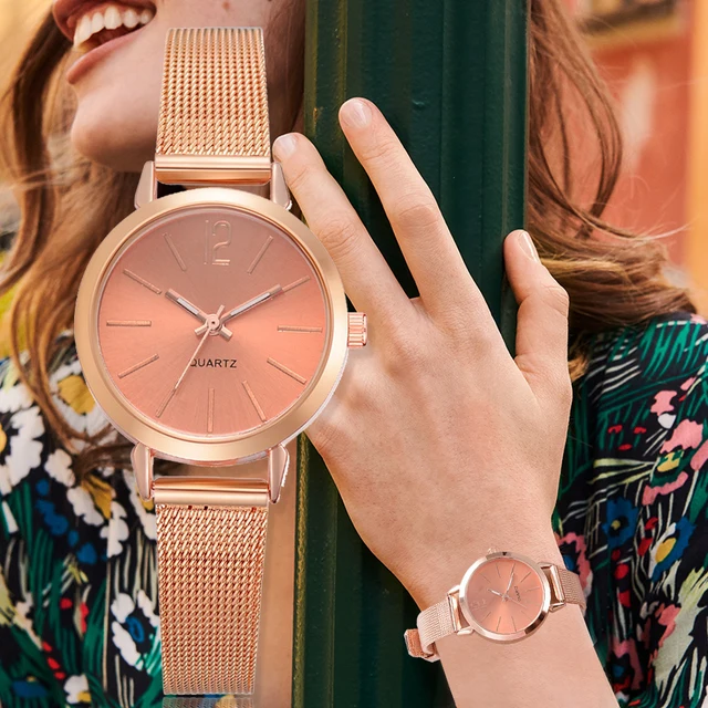New Fashion Women Stainless Steel Silver Gold Mesh Watch Unique Simple Watches C New Fashion Women Stainless Steel Silver Gold Mesh Watch Unique Simple Watches C