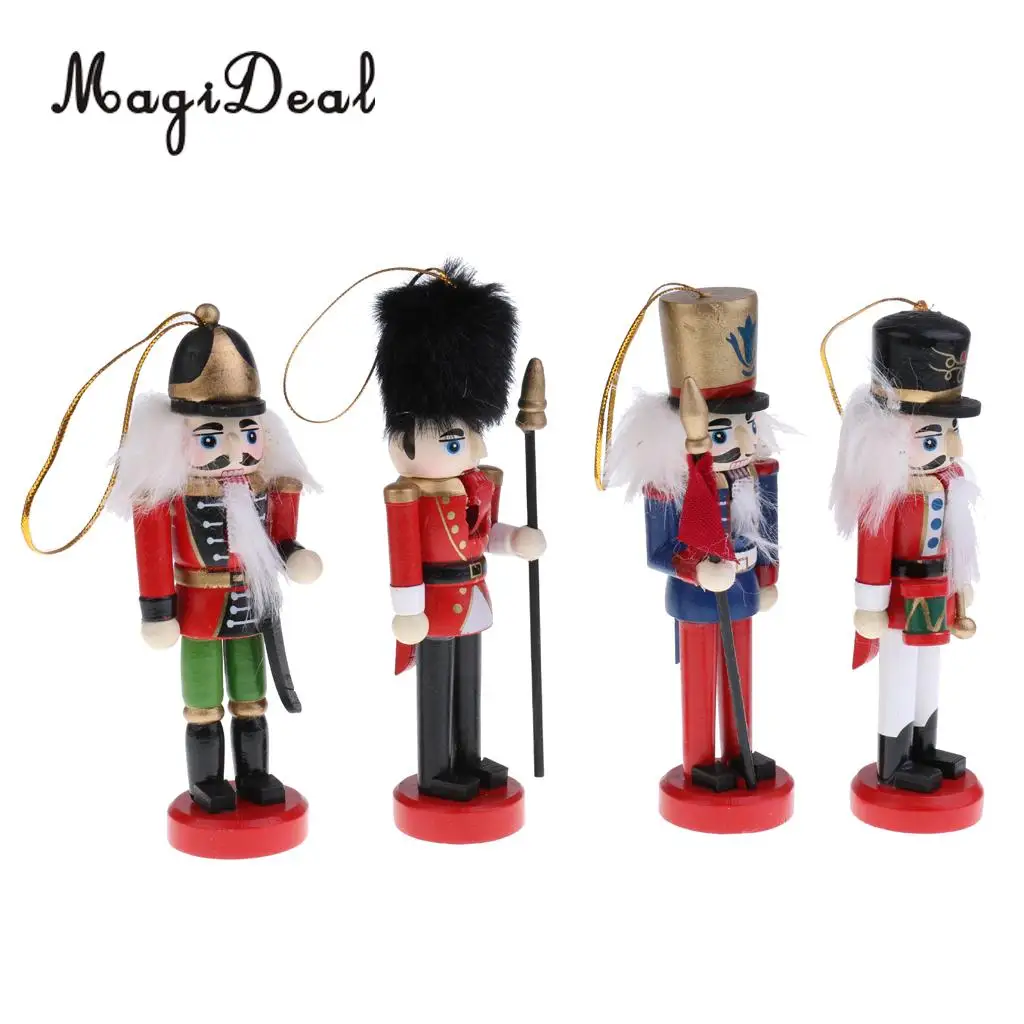 8Pcs 12cm Christmas Decorations Wooden Soldiers Nutcracker Puppets Figures Christmas Ornaments Home Office Table Desk Decor