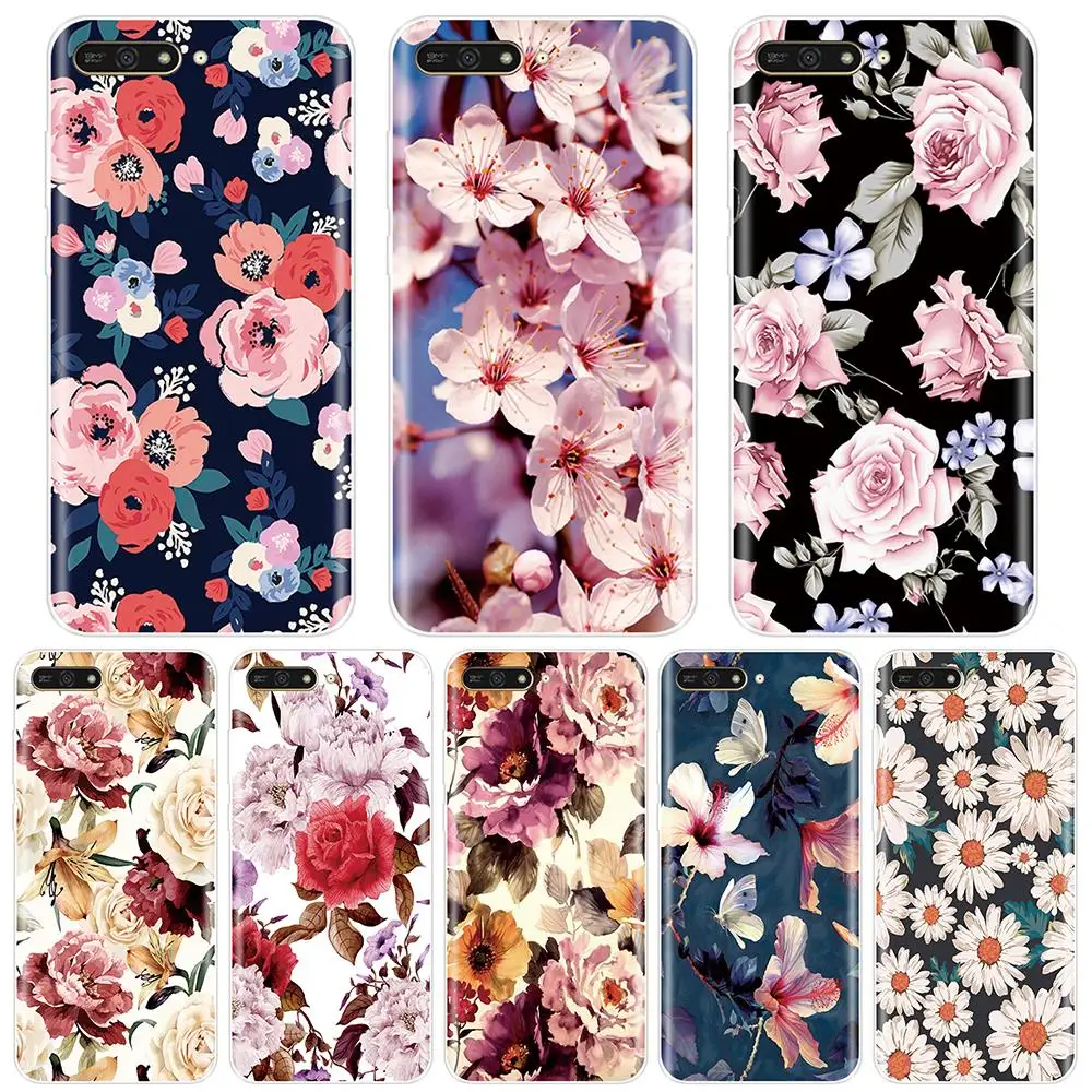 Soft Back Cover For Huawei Y5 Y6 Y7 Prime 2017 2018 Y9 2019 Cute Flower Floral Phone Case Silicone Y3 II Pro | Мобильные телефоны и