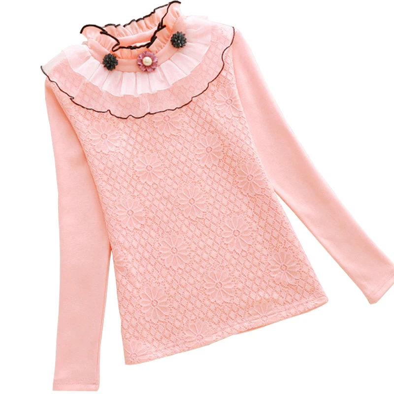 

Autumn Winter Kids Clothes Girls Flower Blouse Shirt Warm Turtleneck Cotton Tops Tee Children Lace 2-13Yrs Girl School Clothing