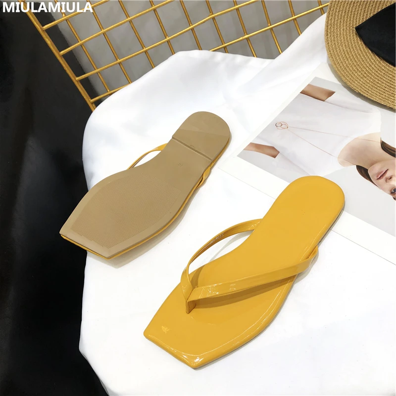 

MIULAMIULA Brand Designer 2019 Summer Comfortable Simple Soft Bottom Square Toe Slip On Loafers Mules Flip Flops For Beach 35-40