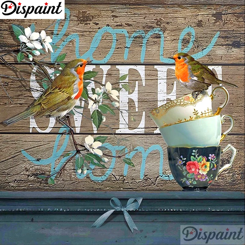 

Dispaint Full Square/Round Drill 5D DIY Diamond Painting "Teacup bird scenery" Embroidery Cross Stitch 3D Home Decor Gift A18408