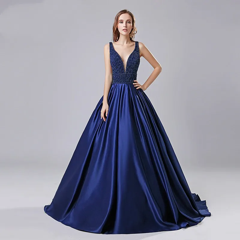 

US Size 4-22 New Noble Lady Deep V-Neck Evening Party Dress Floor Length Elegant Banquet Ball Gown Sexy Sleeveless Vestidos