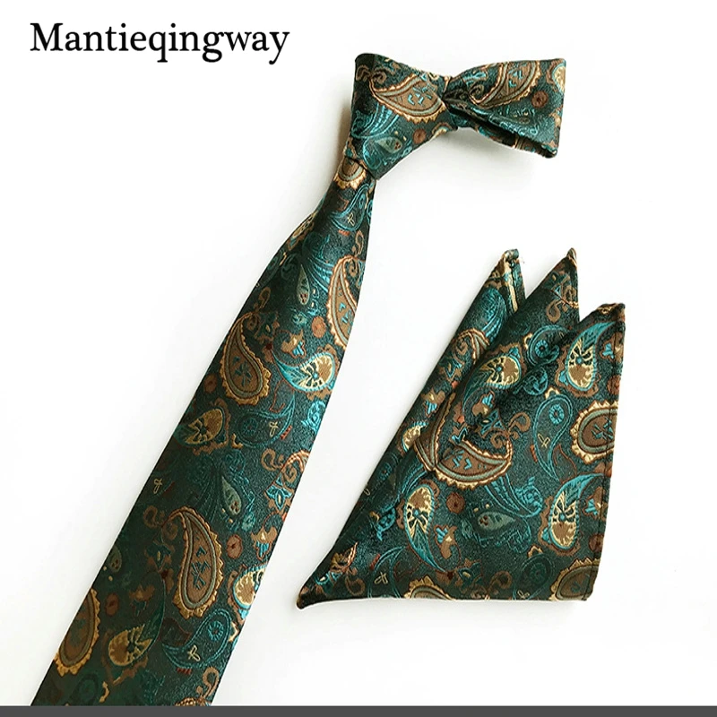 Mantieqingway модные Для мужчин s Пейсли галстук + Hankerchief набор Gravatas Бизнес набор для мужской костюм бренд Галстуки Галстук Hanky