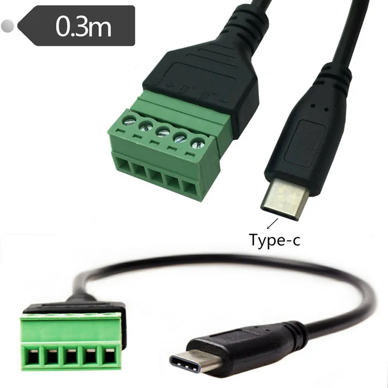 0.3m USB 2.0 Type C Male to 5Pin Female Bolt Screw Shield Terminals Pluggable usb 3.1 DIY | Электроника