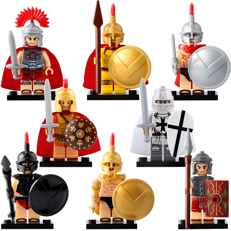 

X0164 New 8pcs Set Spartan Warriors Roman Crusader Puzzle Legoed Assembling Building Blocks Kit Toys Kids Gifts