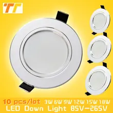 10pcs/lot led downlight lamp 3w 5w 7W 9w 12w 15w 18w 230V / 110V ceiling recessed downlights round led panel light free shipping
