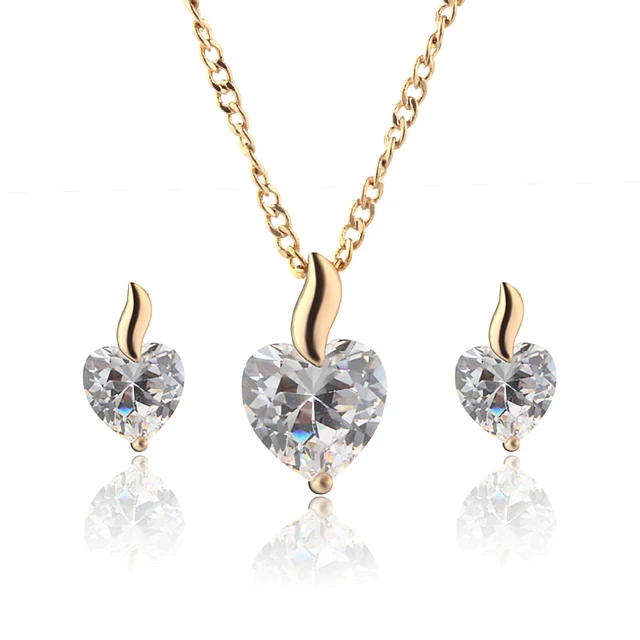 Gold Color Costume Jewelry Sets With Cz Zirconia Heart Pendant Gold Color Costume Jewelry Sets With Cz Zirconia Heart Pendant Necklace Stud Earrings Free