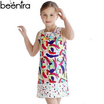 

BEENIRA Summer Girls Dress Baby Graffiti Print Costume Child Splice Vest Clothing 2017 High Quality