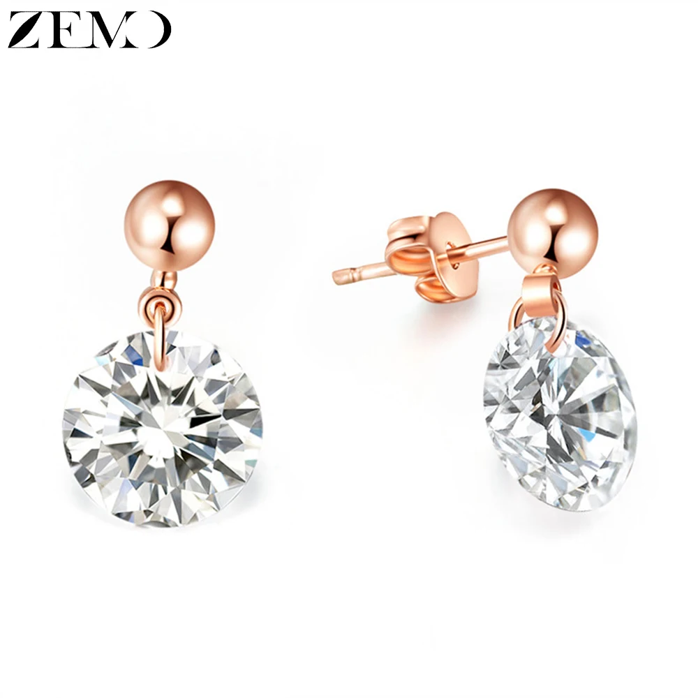 

ZEMO Crystal Stud Earrings for Women Rose Gold Earrings Clear Stone Oorbellen Cubic Zirconia Earrings brincos para as mulheres