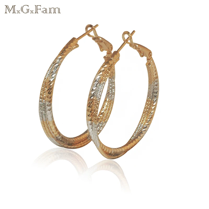 

MGFam Classic Two Gold 18 K Yellow Gold and White Gold Color Women's Round Circle Earrings 3 Hoops