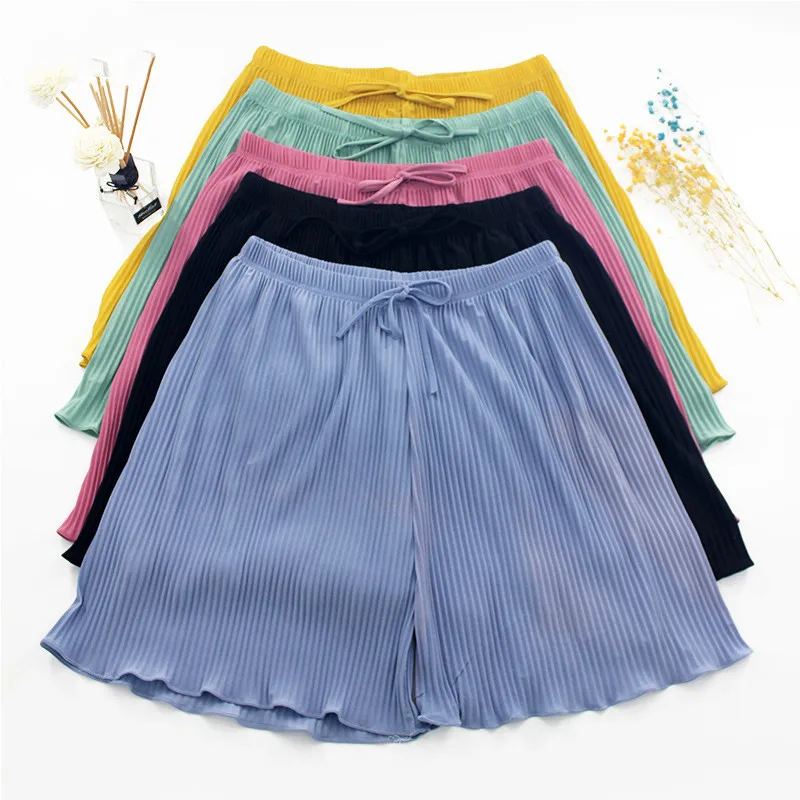 

Summer Women Shorts High Waist Casual Lace up Elastic Waist Beach Ladies Loose Cool Air Wide leg Shorts