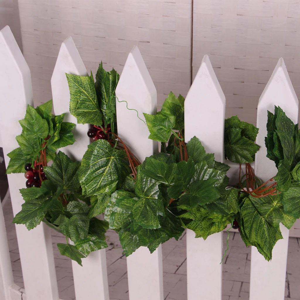 Green Wired Artificial Grape vine Garland Vine with Bunches of Red Grapes for weddings festivals parties home decorations