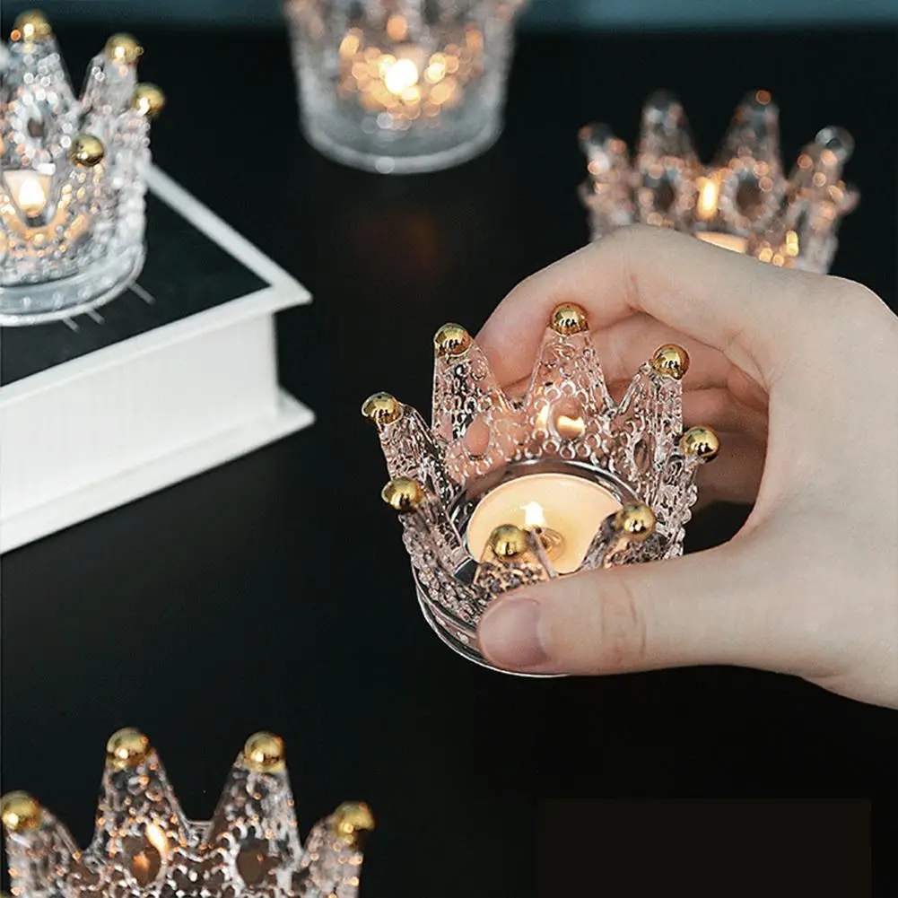 TPFOCUS Cute Crown Shape Glass Embossment Candlestick Decoration Necklace Ring Storage Plate