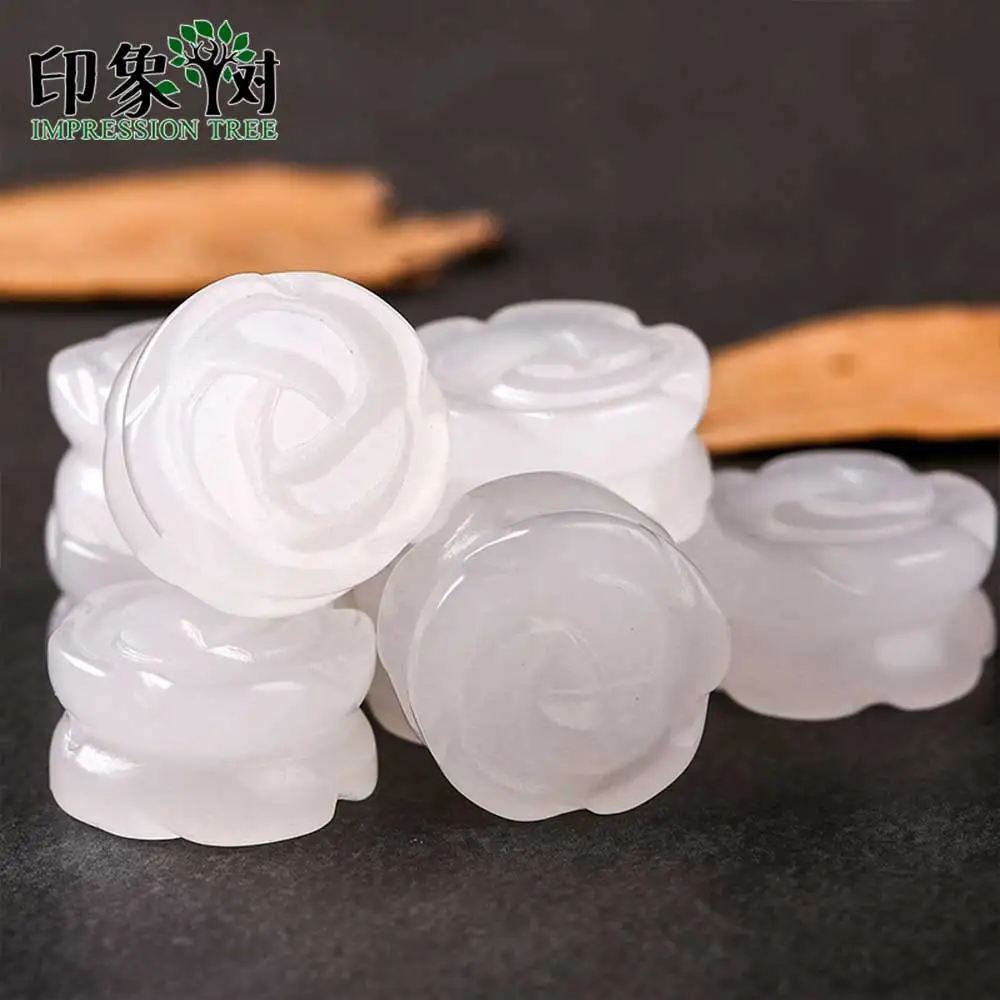 

White Gem Jad e Rose Two Side Carved Bead 1pc 15x8mm Chic Gem Stone Bead Fit Handmade Necklace For DIY Jewelry Making 18020