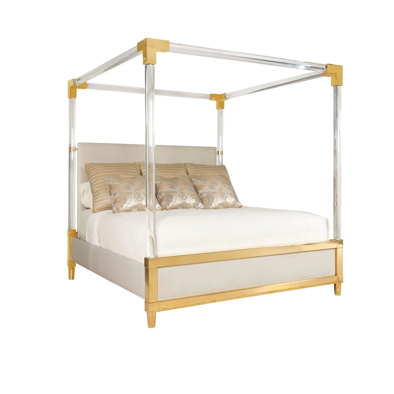 Us 3846 0 Acrylic Colume Modern Style Double Simple Stainless Steel Genuine Leather Canapes Bed In Bedroom Sets From Furniture On Aliexpress