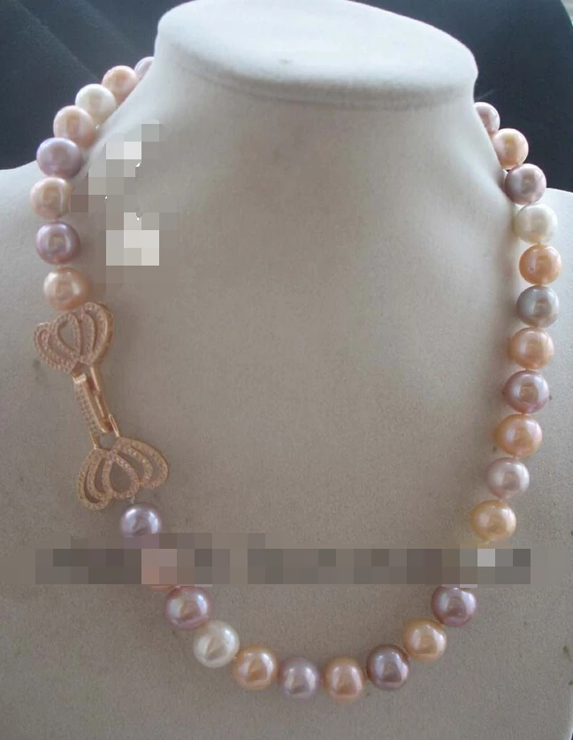 

free shipping 10-11mm freshwater pearl multicolor AA necklace 18" nature