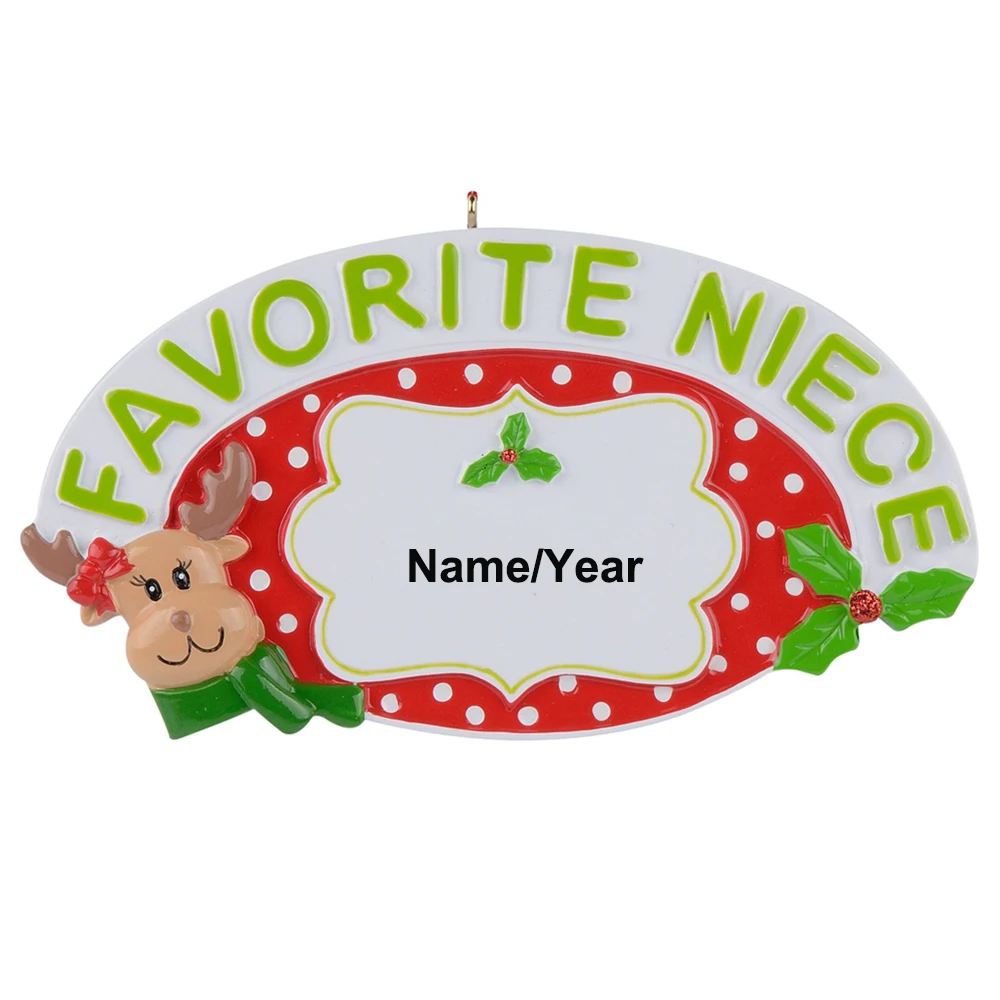 Favorite Niece Personalized Polyresin Christmas Tree Ornaments as Handcraft Souvenir For Holiday Gift Party Home Decoration