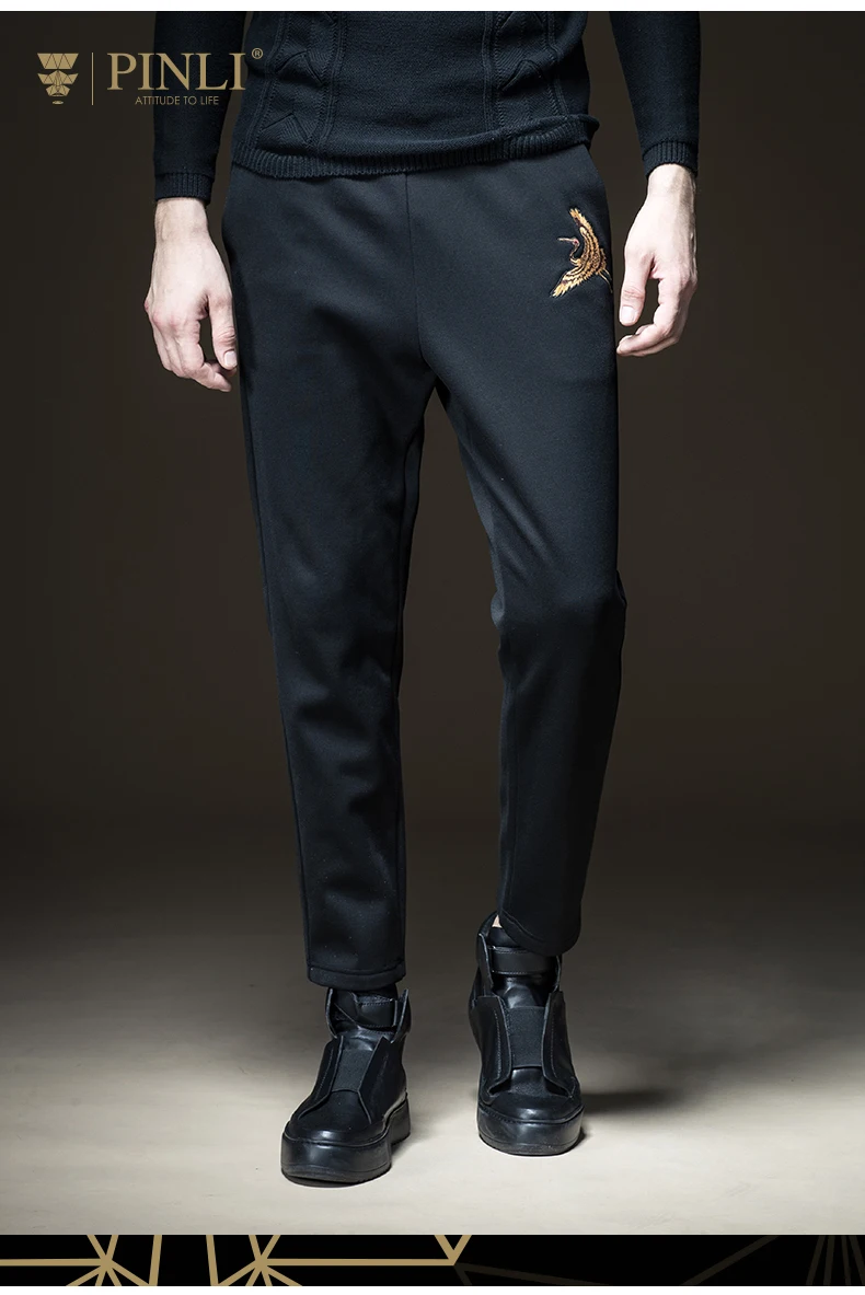Тактические штаны для бега для мужчин Pinli Новая Осенняя мужская стильная одежда с вышивкой, бархат, утолщение, маленькие ноги, брюки, B173617354