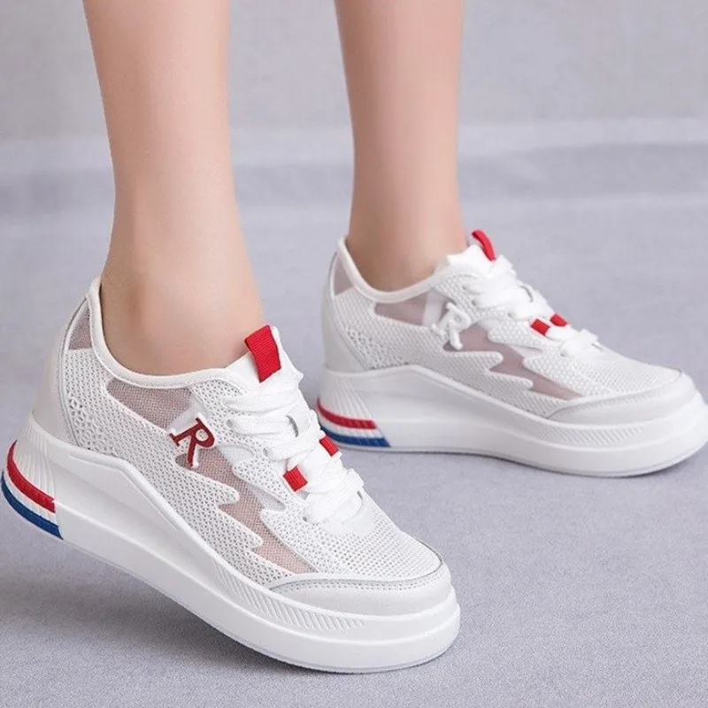 

Summer Breathable Fashion Sneakers Women Height Increasing White Casual Shoes Lace Up Platform Ladies Shoes Zapatillas XU006