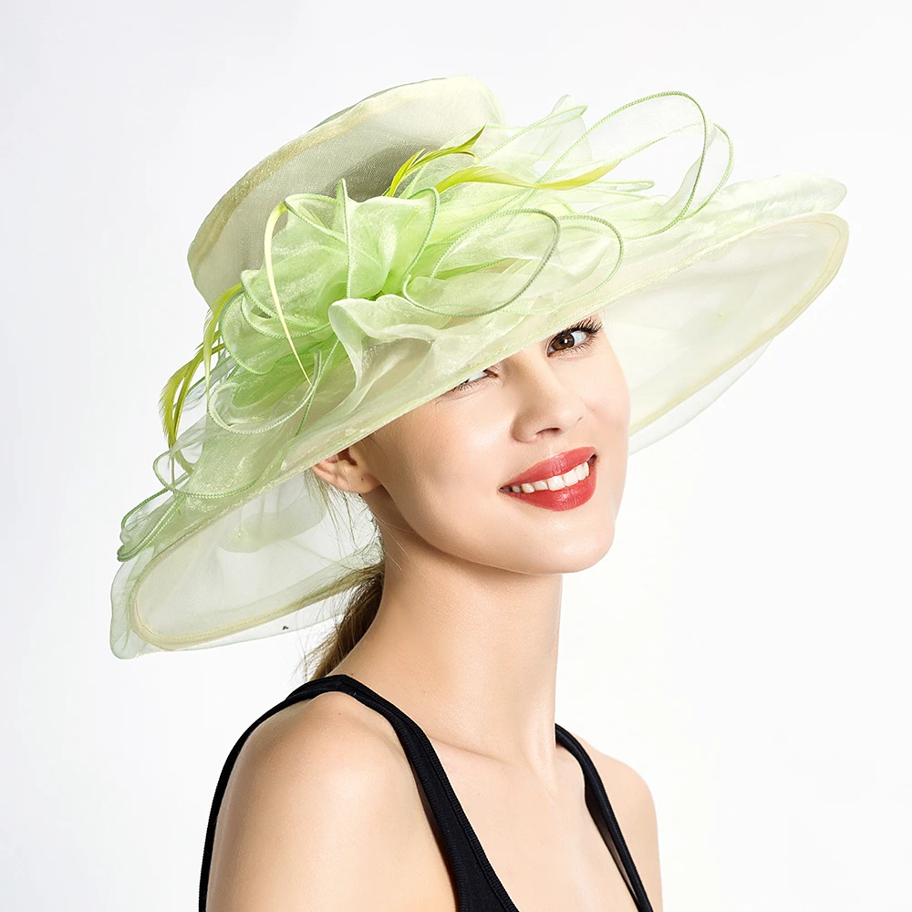

Womens Wide Brim Church Hats for Wedding ,Party Kentucky Derby Hat organza hat S10-2456