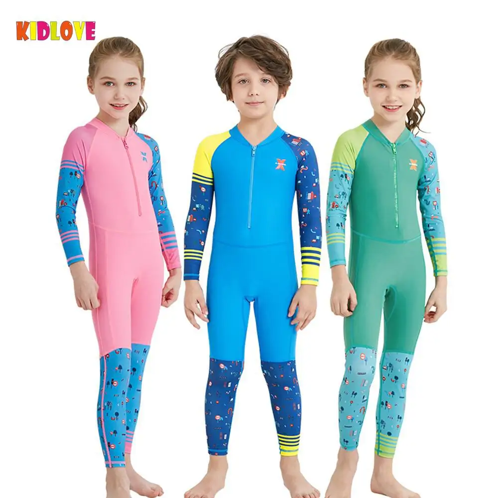 KIDLOVE New Long Sleeve Children Unisex Swimwear Colorful Jumpsuit