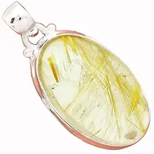 Lovegem подлинный золотистый рутиловый кварц кулон 925 пробы серебро, 42,5 мм, AP3202