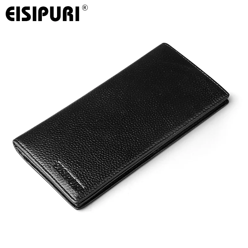 

EISIPURI Brand Genuine Leather Wallet Men Long Business Slim Wallet Cow Leather Wallet Clutch Bag Male Card Holders Money Purse