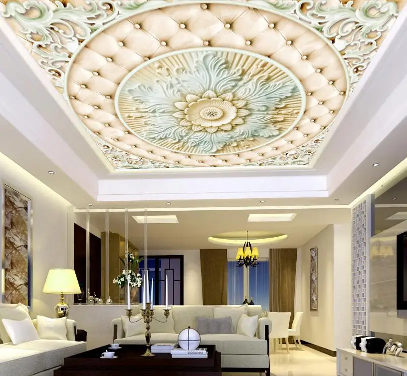 European 3D Ceiling Wallpapers Embossed pattern 3D Stereoscopic Murals