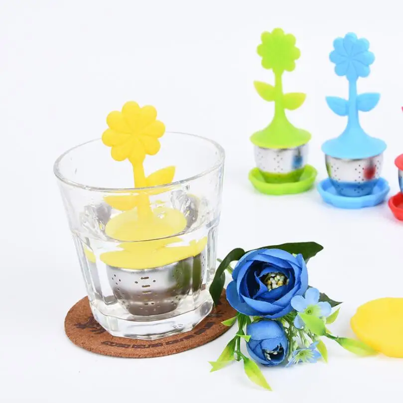 

Silicone Multi Function Tea Tool Flower Shape Teas Filter Stainless Steel Tea Strainer LX4391