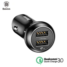 Baseus QC 3,0 быстрое зарядное устройство Turbo USB Автомобильное зарядное устройство 3,0 двойное USB металлическое автомобильное зарядное устройство для мобильного телефона для iphone samsung huawei зарядное устройство