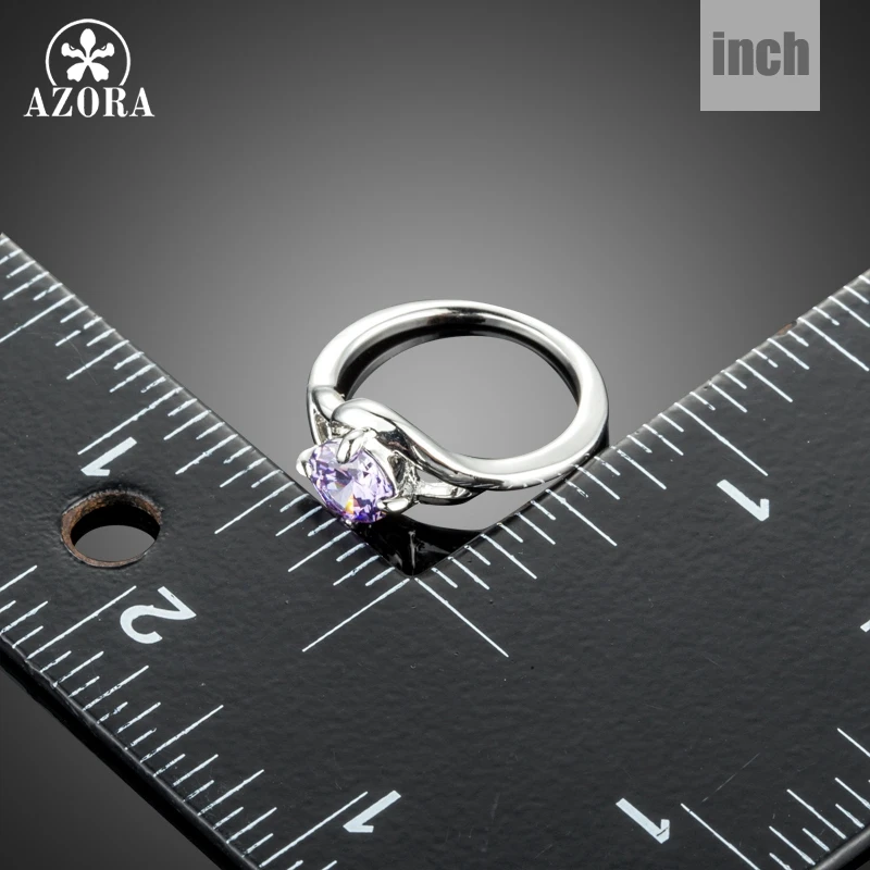 AZORA Brand Luxury White Gold Color Finger Rings For Women Purple Zirconia Engagement Charming Ring Fashion Jewelry Gifts TR0214
