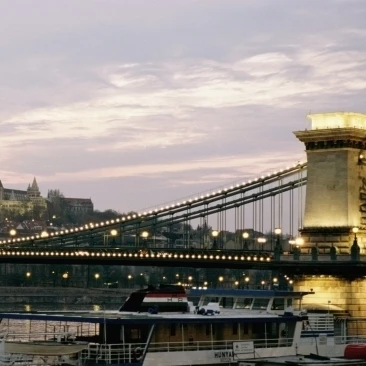 Chain Bridge  River Danube And Matyas Church At Dusk Poster Print (23 x 8)