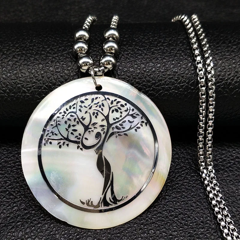 Ожерелье для женщин из нержавеющей стали в форме Древа Жизни, длинное серебряное ожерелье с подвеской, ювелирный воротник mujer N18421
