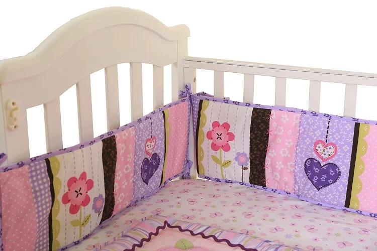 Детский комплект постельного белья с бабочками, комплект детской кроватки из 4 предметов, хлопковое постельное белье с рисунком животных из мультфильма, включает одеяло