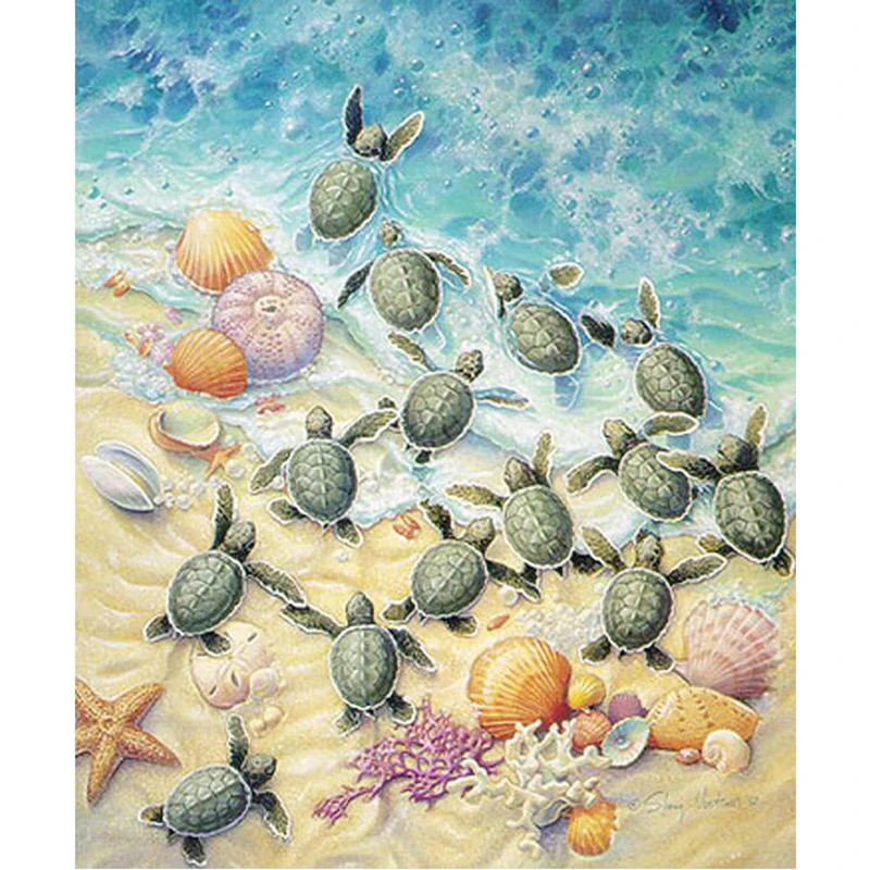 

DIY 5D Diamond Mosaic Diamond Painting Cross Stitch Green Turtle Hatchlings Kit Diamonds Embroidery Drill Home Decoration H875