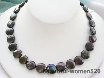 

Z3302 16.5" 14mm black coin freshwater pearl necklace