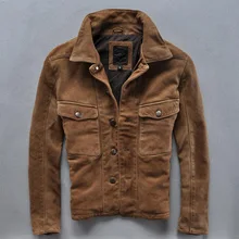 Высококлассные мужские куртки, потертая винтажная замшевая коровья кожа, тонкая кожаная куртка с отворотом, зимняя мужская кожаная куртка с длинным рукавом