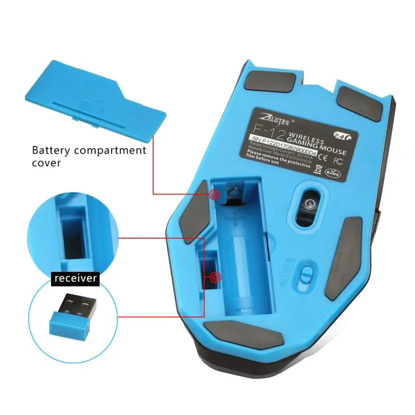 Профессиональная беспроводная мышь zelotes F12 с нано-приемником 2,4G новая портативная Мобильная игровая мышь для ноутбука кабельный адаптор