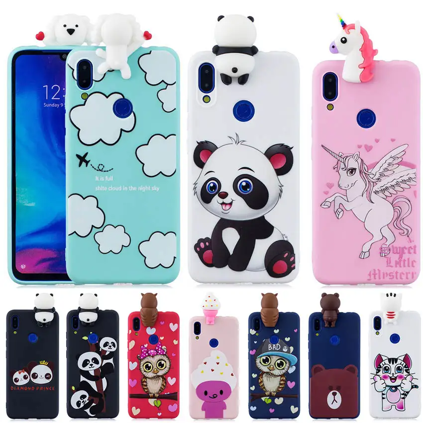 Silicone Case For Xiaomi Redmi Note 7 Pro Soft TPU 3D Cover Bear Cat Owl Patterned xiaomi cover redmi Go | Мобильные телефоны и