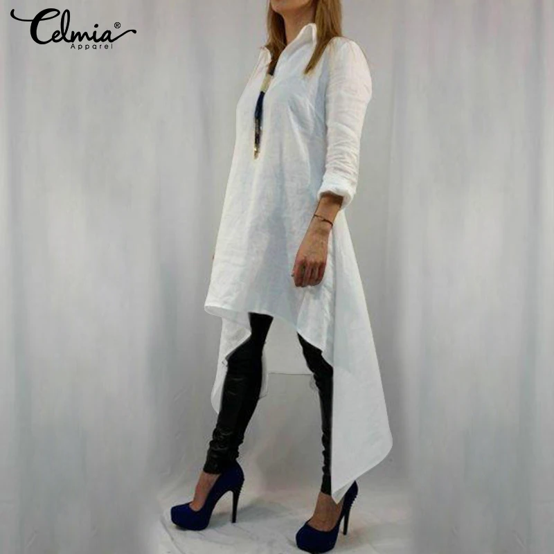 Plus Size Tunic Tops Celmia Women Retro Blouse 2019 Summer Asymmetrical Long Shirts Casual Loose So