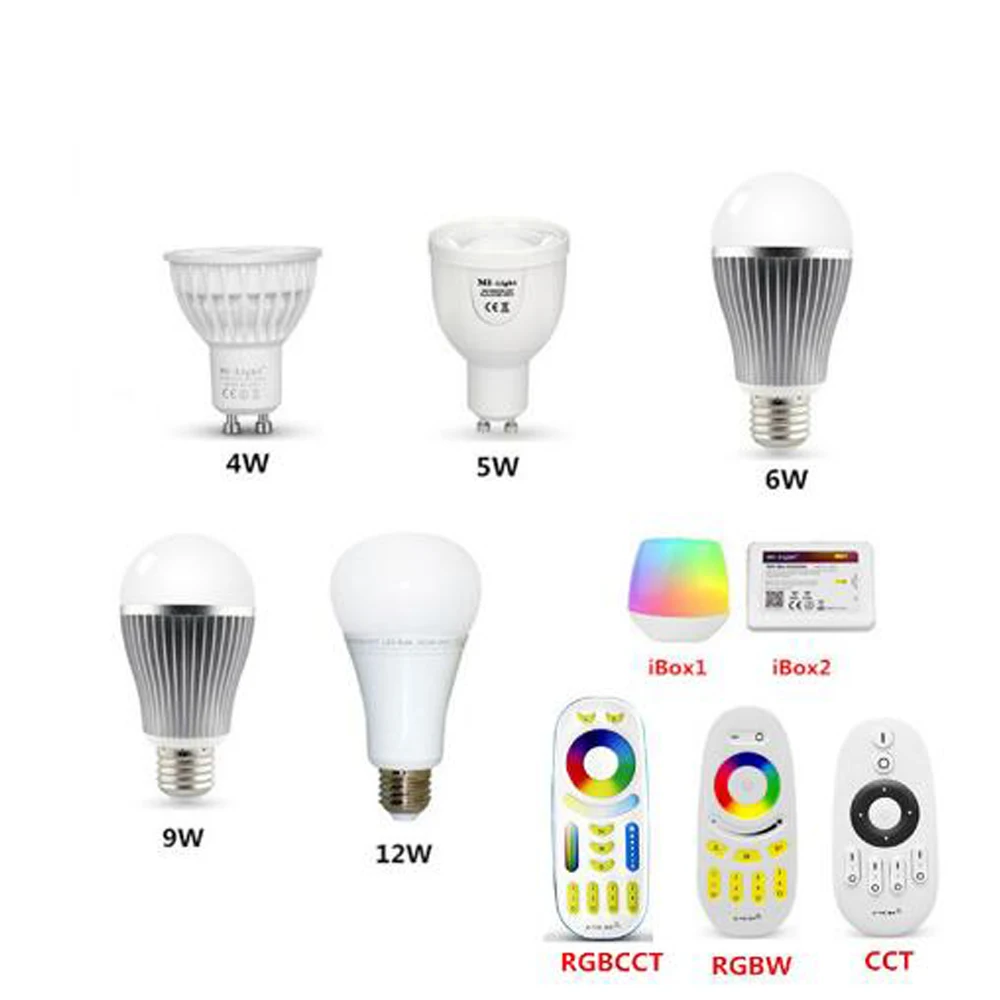 

Mi.light 2.4G 4W 5W 6W 9W 12W Led Bulb,GU10 E27 Led Lamp Smart CCT RGBW RGBWW RGB+CCT Led Lights Wireless Smart wifi Remote